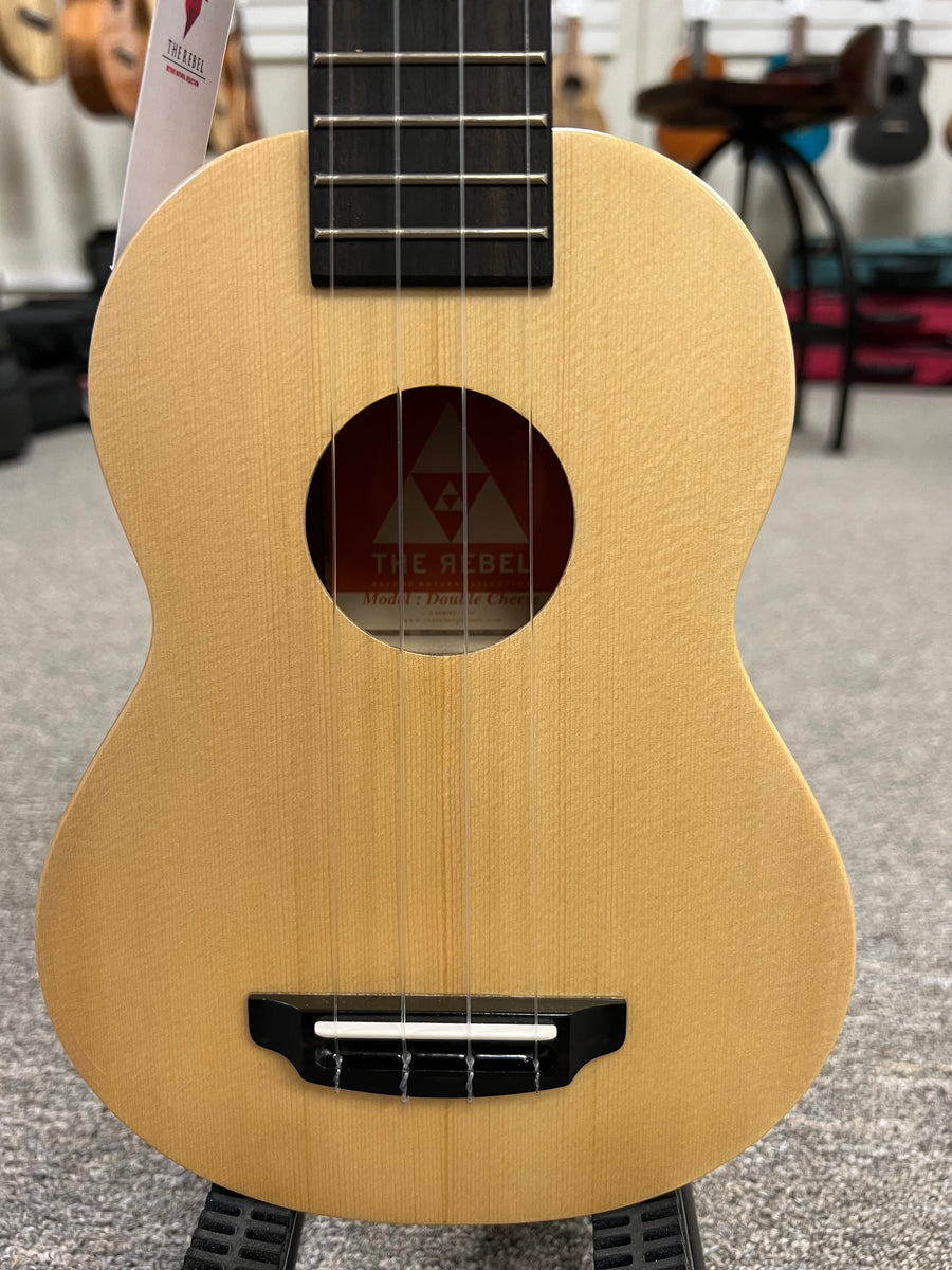 Rebel Double Cheese Soprano Ukulele w Case Matte Finish Solid Spruce Solid Mahogany