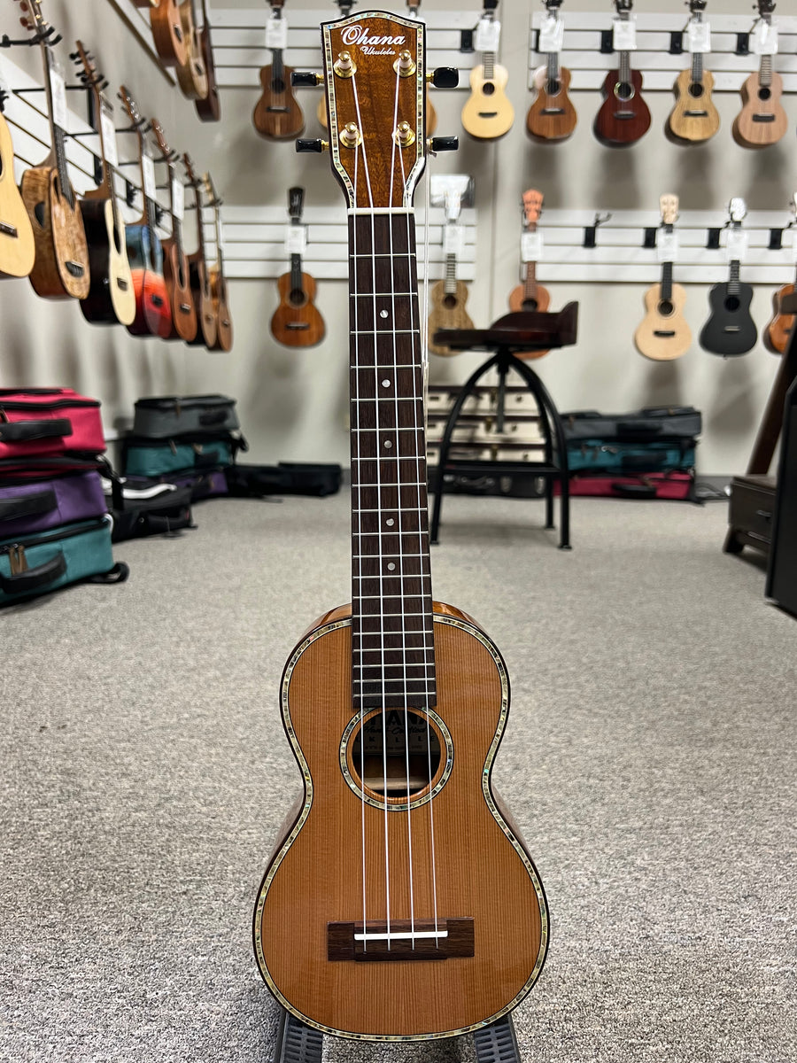OHANA SK-250M Solid Cedar/Acacia Soprano Long Neck Ukulele - Super