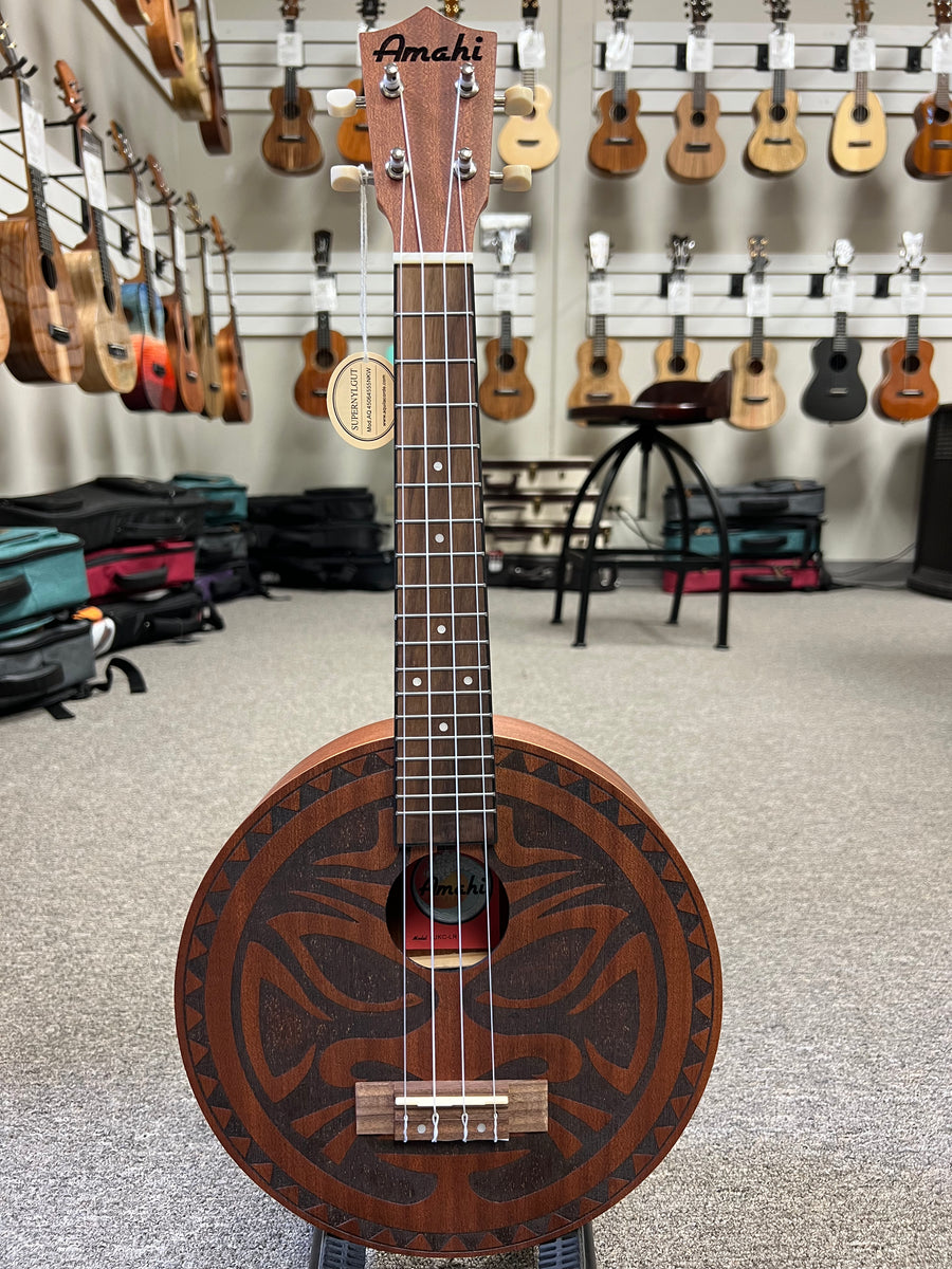 AMAHI Round Concert Ukulele Aztec Design w/Case - Mahogany UKC-LR1