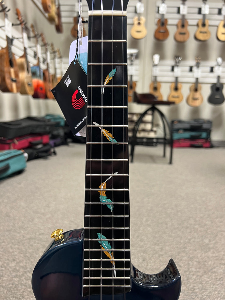 Enya EUT Feather Solid Mahogany Blue Electric Tenor Ukulele w/Case