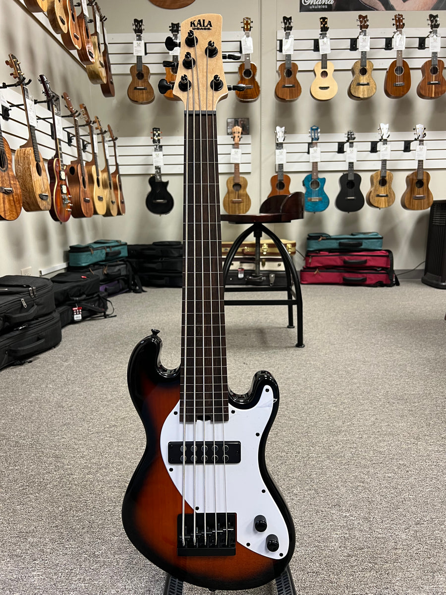 KALA Solid Body 5 String Fretless Tobacco Burst Electric U-Bass w