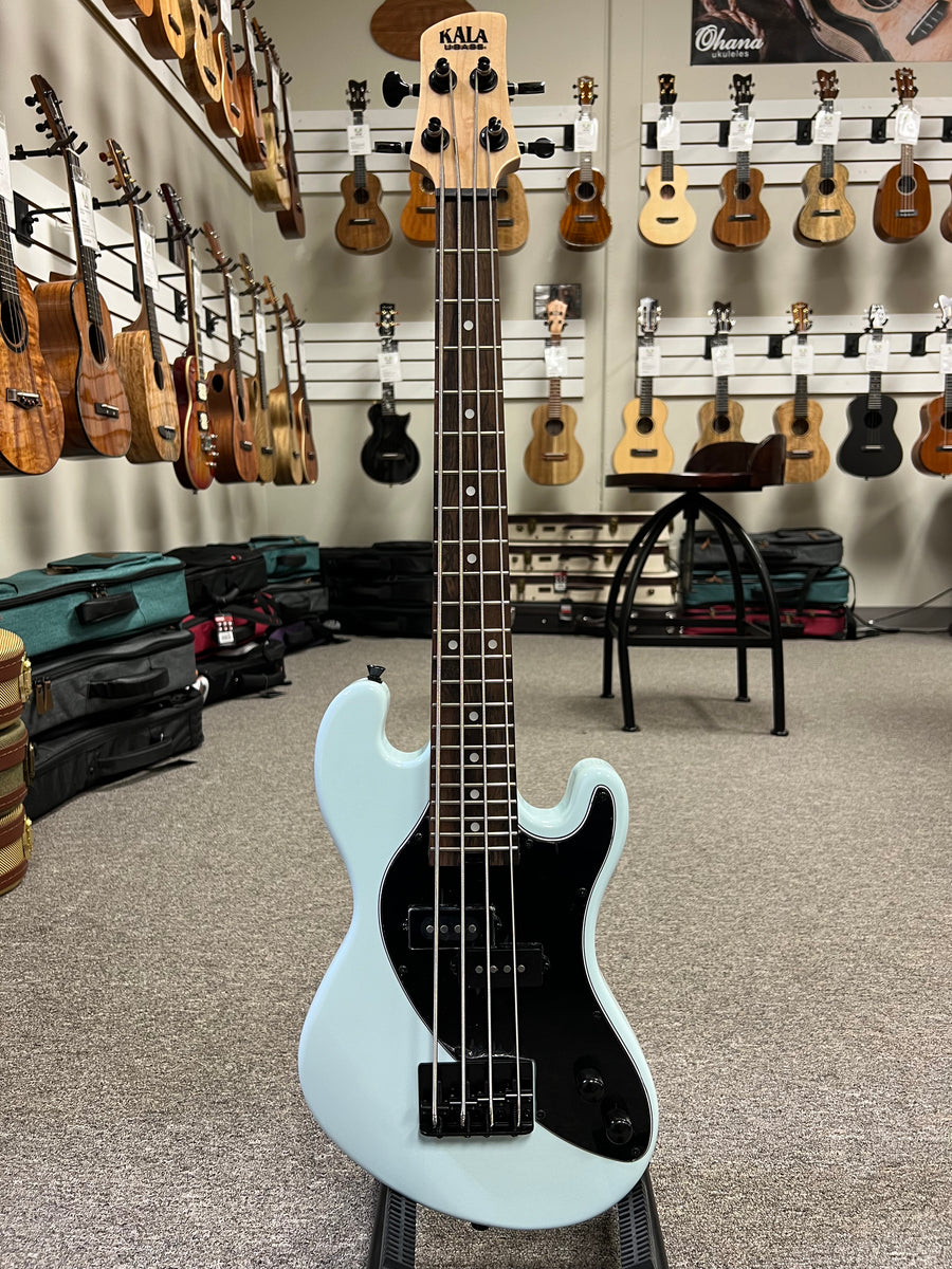 KALA Solid Body Light Blue Electric U-Bass w/Case - UBASS-SB-LB