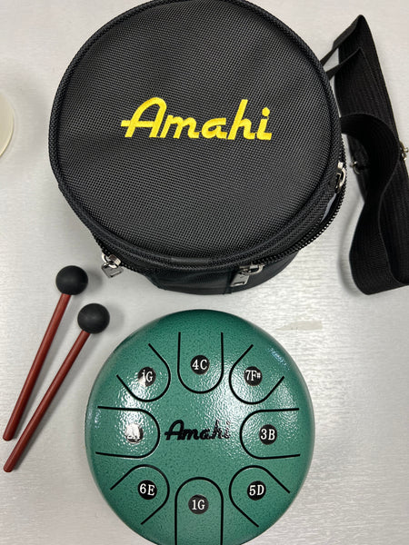 AMAHI 6" Green Steel Tongue Drum w/Bag and Mallets - Key of G - Aloha City Ukes