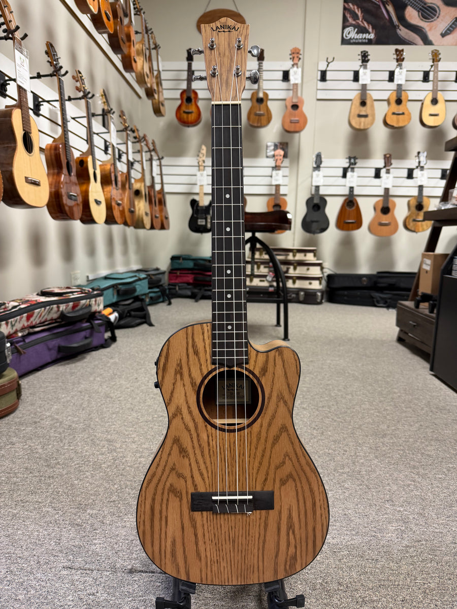 LANIKAI OA-CEB Oak Electric Baritone Ukulele w/Case - Cutaway
