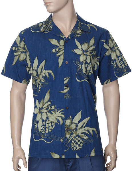 Men's Hawaiian Shirt - Ukulele and Pineapples - Aloha City Ukes