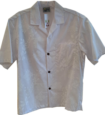 Men's Hawaiian Shirt - Hawaiian Floral White on White - Aloha City Ukes