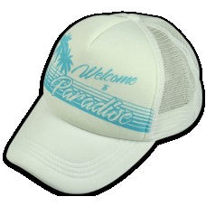 Welcome To Paradise Hat - White/Blue - Adjustable - Aloha City Ukes