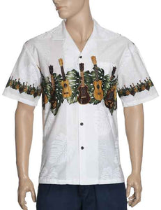Men's Hawaiian Shirt - Ukulele Monstera Chest Border Hawaiian Shirt - Aloha City Ukes