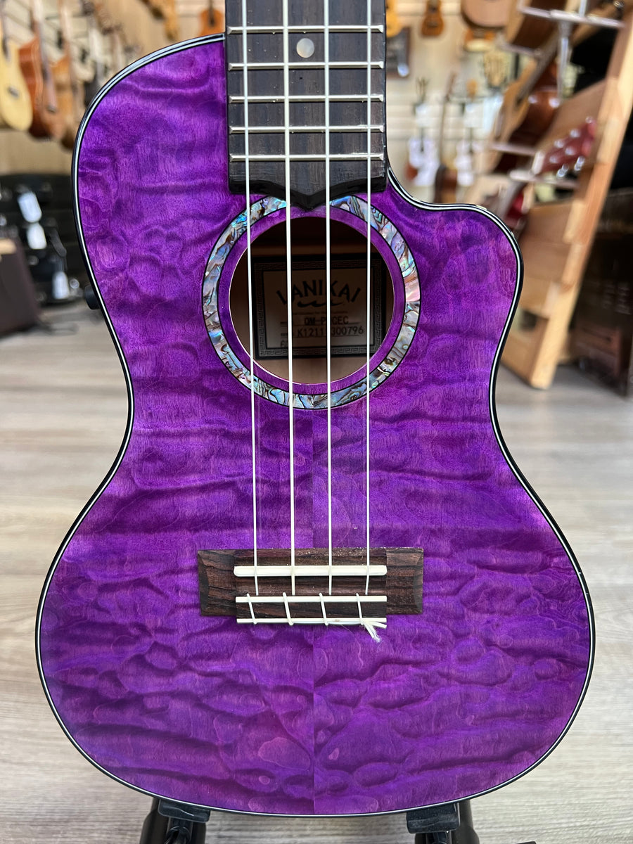 LANIKAI QM-PUCEC Quilted Maple Electric Concert Ukulele w/Case -  Transparent Purple