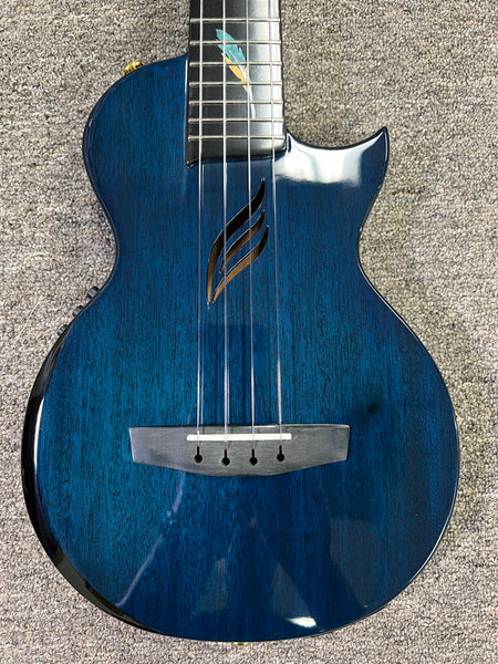 Enya EUT Feather Solid Mahogany Blue Electric Tenor Ukulele w/Case- Built in Effects