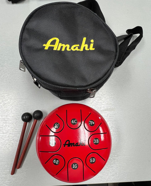 AMAHI 6" Red Steel Tongue Drum w/Bag and Mallets - Key of G - Aloha City Ukes