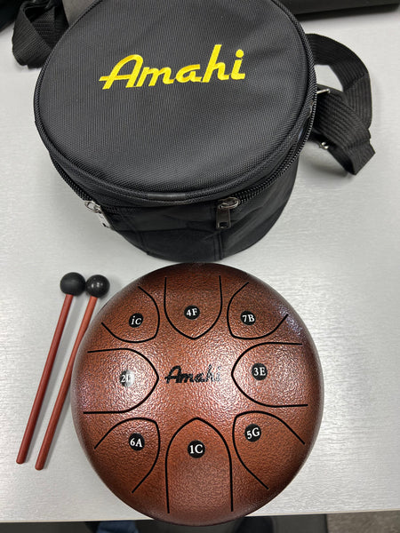 Amahi 8" Bronze Steel Tongue Drum w/Bag and Mallets - Key of C