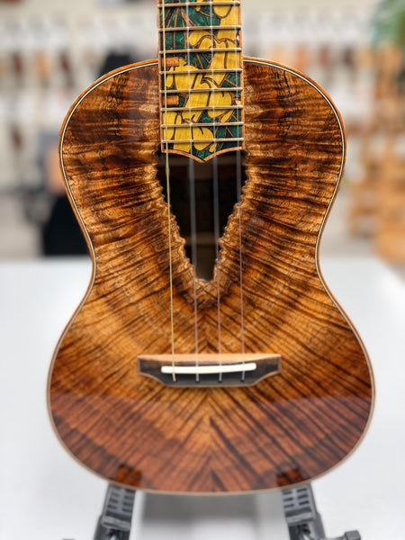 Coast Ukulele Custom Solid Koa Tenor Ukulele w/Case  #101 - Live Edge Soundhole