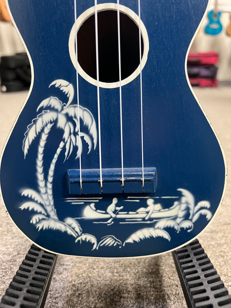 Vintage Harmony Soprano Ukulele w/Case - Rare Blue Color - Canoe/Palm Tree Graphic