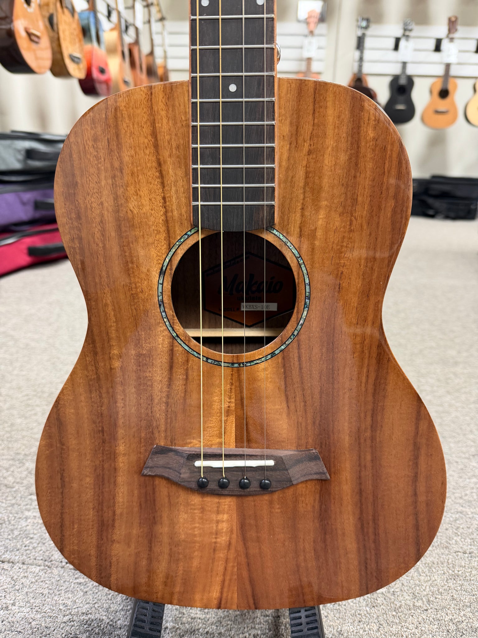 Makaio MKBXS-10E Large Body Steel String Koa Electric Baritone Ukulele w/Case