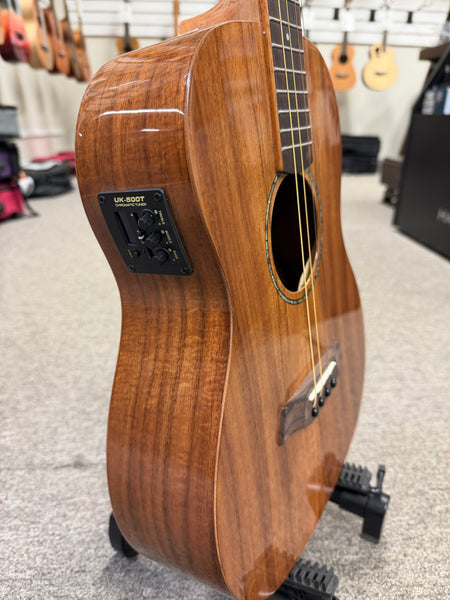 Makaio MKBXS-10E Large Body Steel String Koa Electric Baritone Ukulele w/Case