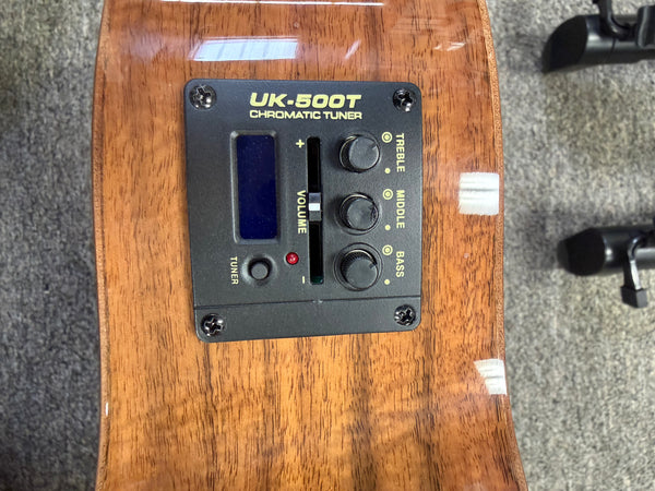 Makaio MKBXS-10E Large Body Steel String Koa Electric Baritone Ukulele w/Case