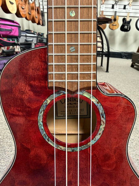 LANIKAI QM-RDCEC Quilted Maple Electric Concert Ukulele w/Case- Pre Loved - Transparent Red