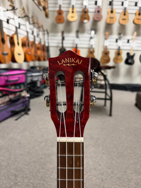 LANIKAI QM-RDCEC Quilted Maple Electric Concert Ukulele w/Case- Pre Loved - Transparent Red