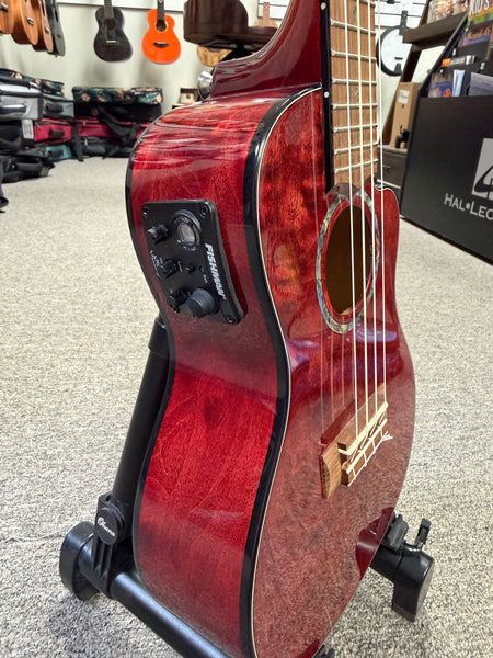 LANIKAI QM-RDCEC Quilted Maple Electric Concert Ukulele w/Case- Pre Loved - Transparent Red