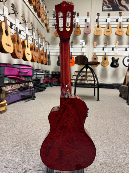 LANIKAI QM-RDCEC Quilted Maple Electric Concert Ukulele w/Case- Pre Loved - Transparent Red