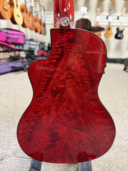 LANIKAI QM-RDCEC Quilted Maple Electric Concert Ukulele w/Case- Pre Loved - Transparent Red