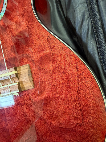 LANIKAI QM-RDCEC Quilted Maple Electric Concert Ukulele w/Case- Pre Loved - Transparent Red