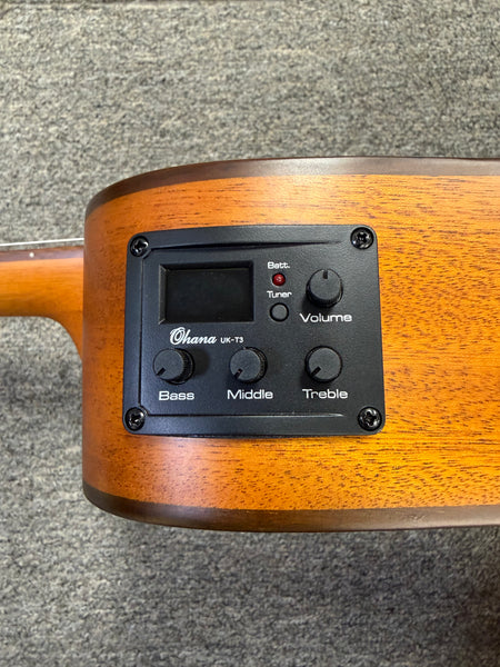 Ohana BK-35CE Solid Mahogany Electric Baritone Ukulele - Cutaway/Electric