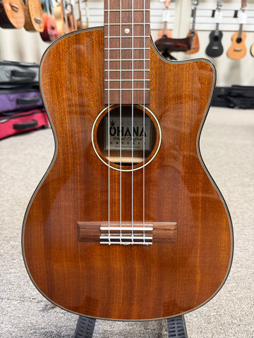 Ohana BK-35GCE Solid Mahogany Electric Baritone Ukulele - Cutaway