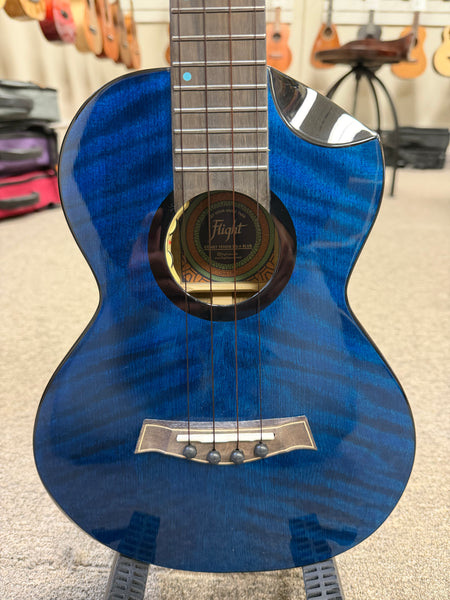Flight Comet Blue Tenor Electric Ukulele w/Case - Solid Flamed Maple/Solid Mango