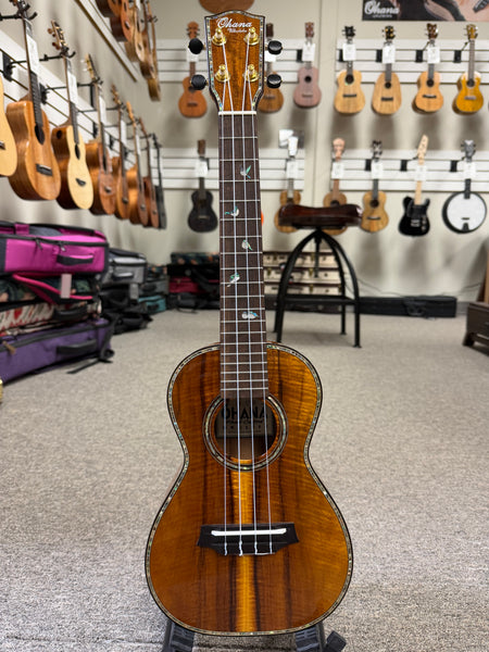 OHANA CK-570G Solid Koa Concert Ukulele w/Case - Abalone Bird Inlays
