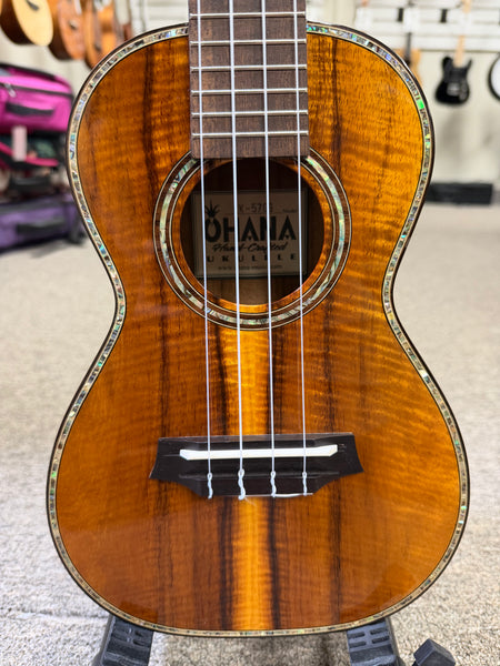 OHANA CK-570G Solid Koa Concert Ukulele w/Case - Abalone Bird Inlays