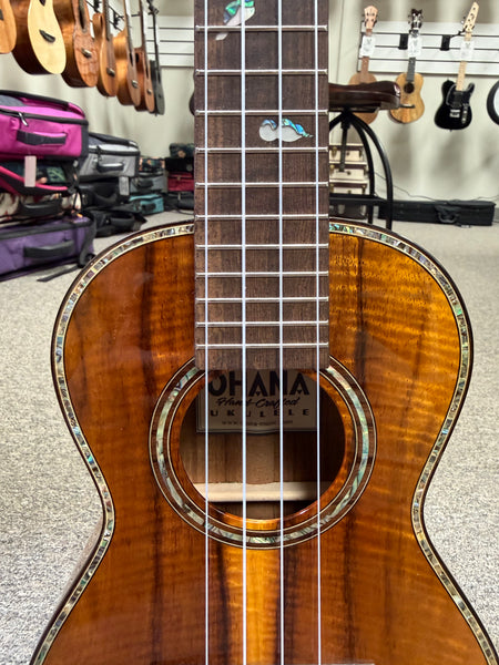 OHANA CK-570G Solid Koa Concert Ukulele w/Case - Abalone Bird Inlays