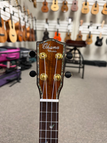 OHANA CK-570G Solid Koa Concert Ukulele w/Case - Abalone Bird Inlays