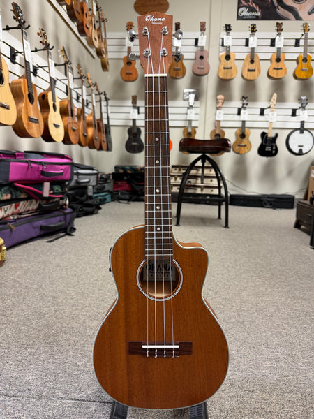 OHANA TK-20CE Mahogany Electric Tenor Ukulele - Solid Mahogany Top Cutaway Electric