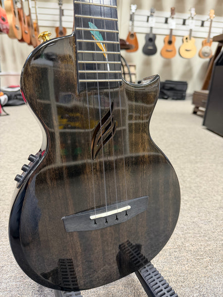 Enya EUT Feather Solid Mahogany Black Electric Tenor Ukulele w/Case- Built in Effects