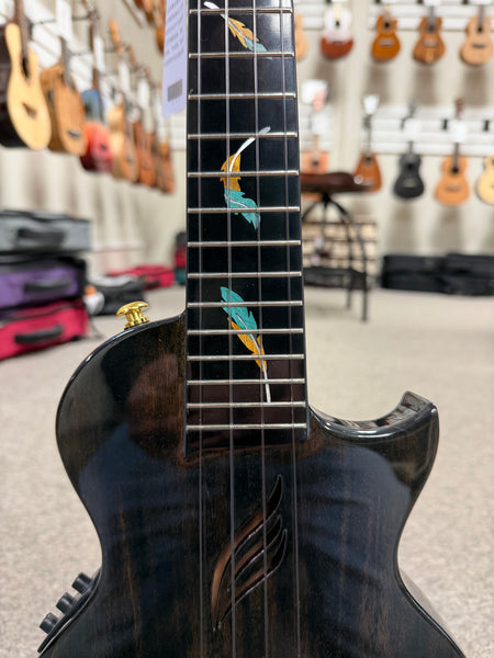 Enya EUT Feather Solid Mahogany Black Electric Tenor Ukulele w/Case- Built in Effects