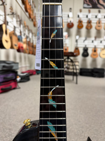 Enya EUT Feather Solid Mahogany Black Electric Tenor Ukulele w/Case- Built in Effects