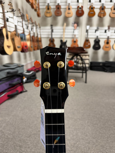 Enya EUT Feather Solid Mahogany Black Electric Tenor Ukulele w/Case- Built in Effects