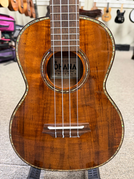 OHANA TK-570G Solid Koa Tenor Ukulele w/Case - Abalone Bird Inlays