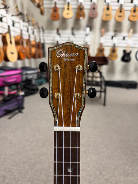 OHANA TK-570G Solid Koa Tenor Ukulele w/Case - Abalone Bird Inlays