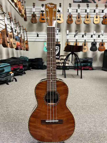 Ohana TK-45 Solid Curly Redwood/Rosewood Tenor Ukulele - Limited Edition