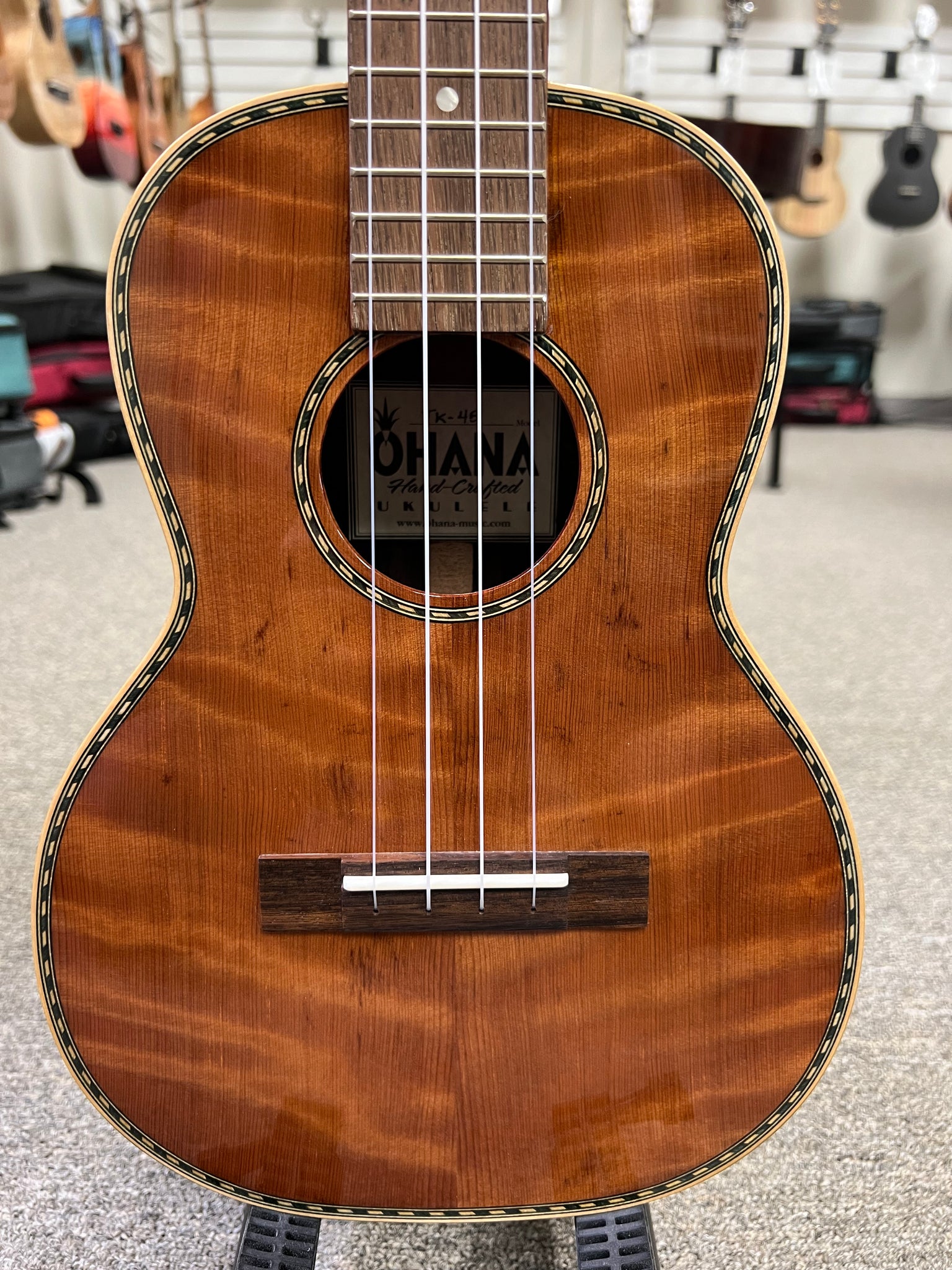 Ohana TK-45 Solid Curly Redwood/Rosewood Tenor Ukulele - Limited Edition