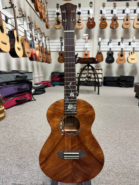 Bruce Wei Solid Curly Koa Tenor Ukulele w/Case - Pre Loved - Floral Inlay