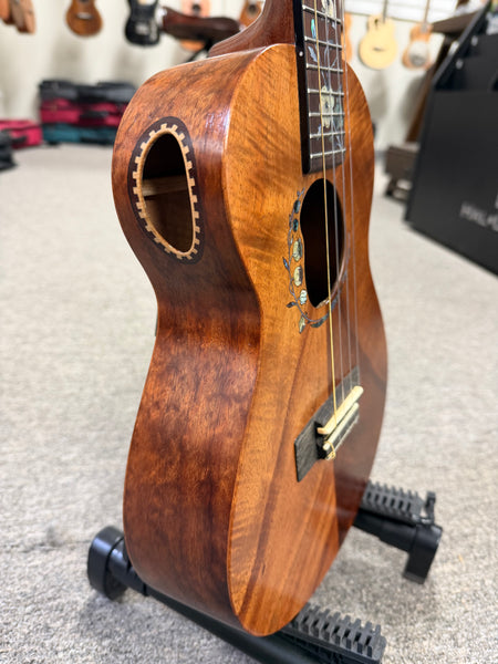 Bruce Wei Solid Curly Koa Tenor Ukulele w/Case - Pre Loved - Floral Inlay