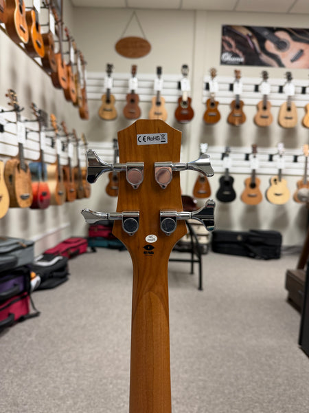 Flight Electric Mini Bass PBR Ukulele w/Case - Poplar Burl Top