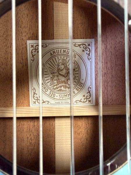 aNueNue Nino 520SB Solid Spruce/Mahogany 6 String Baritone Ukulele/Mini Guitar w/Case - Summer Blue