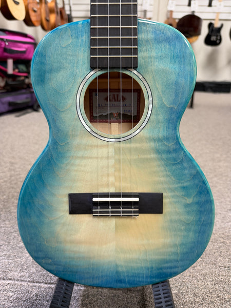 KALA KA-WF-BLU-AFM-T Solid Blue Flame Maple Tenor Ukulele w/Case - Waterfall Series