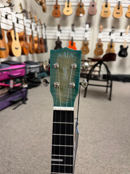 KALA KA-WF-BLU-AFM-T Solid Blue Flame Maple Tenor Ukulele w/Case - Waterfall Series