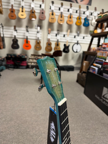 KALA KA-WF-BLU-AFM-T Solid Blue Flame Maple Tenor Ukulele w/Case - Waterfall Series